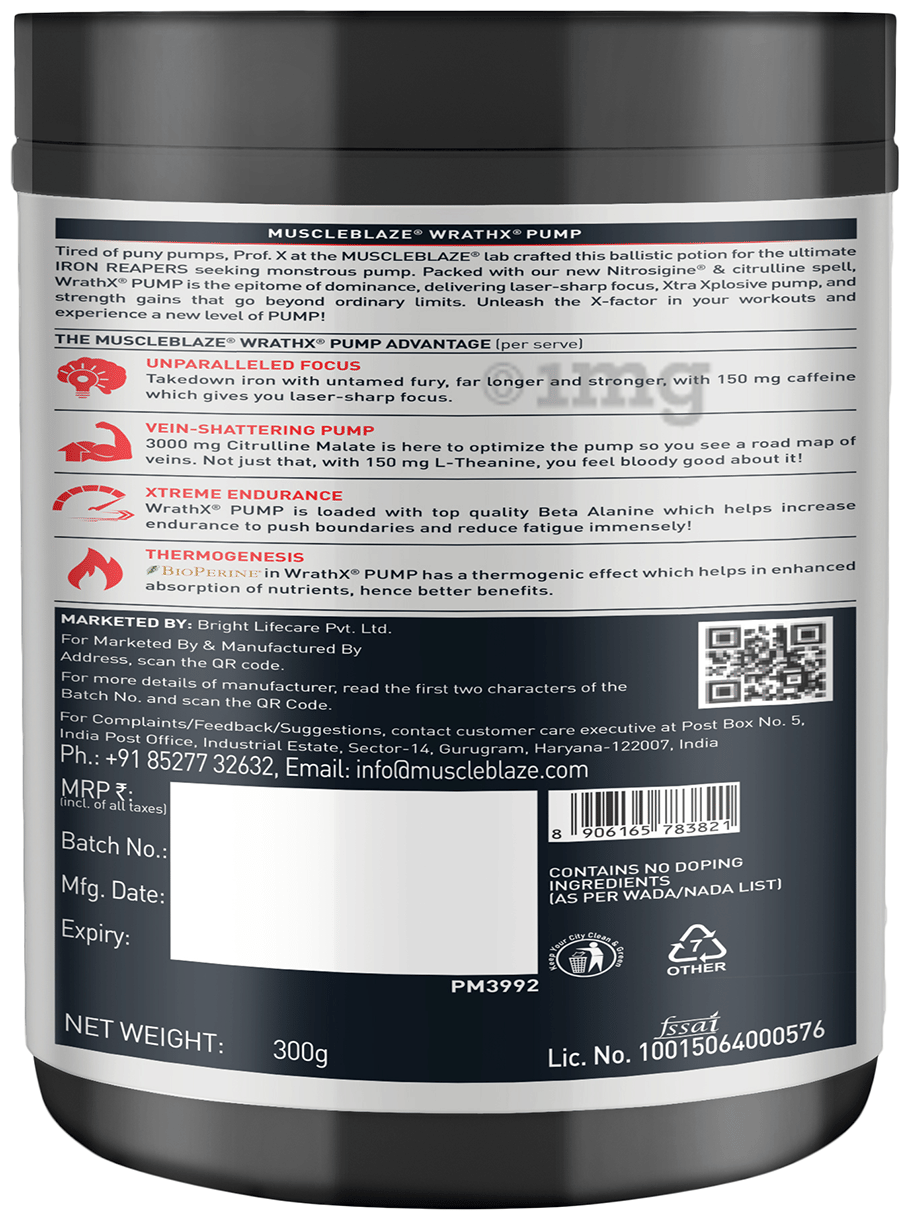 MUSCLEBLAZE PRE-WORKOUT WRATHX PUMP 300 GM CITRUS BLAST