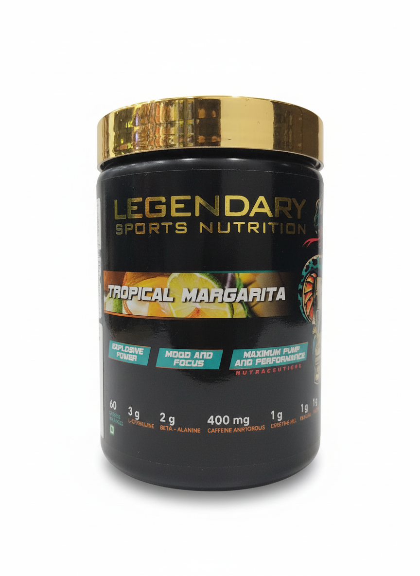 Legendary Sports Nutrition Overdose Pre-Workout 300 Gm Tropical Margarita - front