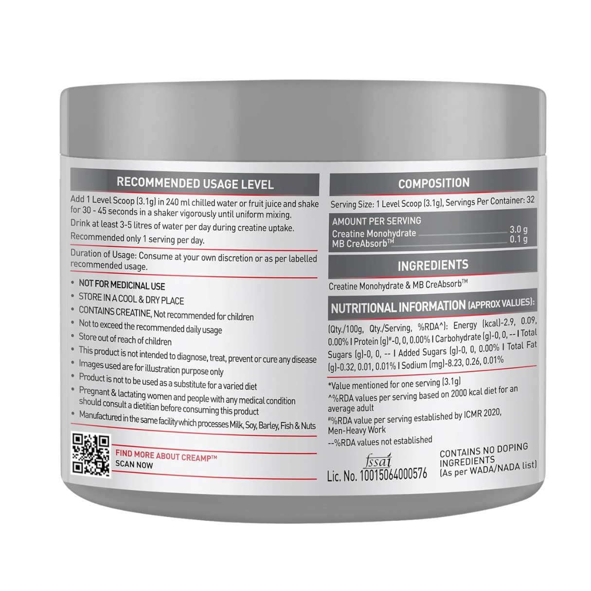 Muscleblaze Creatine Monohydrate CreAMP 250gm 80Serv image 4