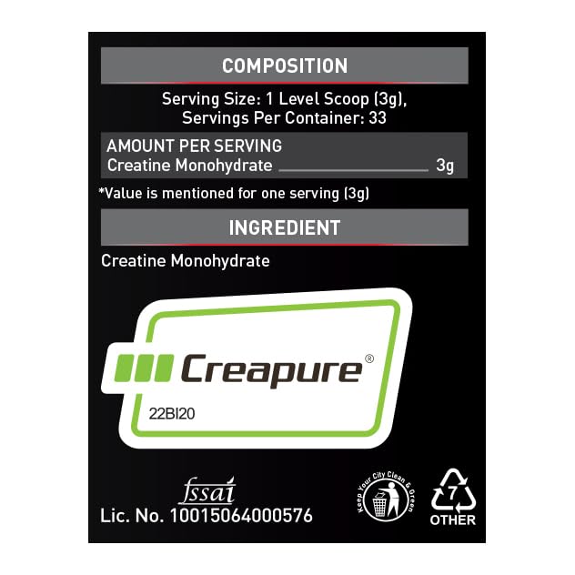 MuscleBlaze CreaPRO Creatine Monohydrate Powder with Creapure, Unflavoured (33 Servings, 100g)