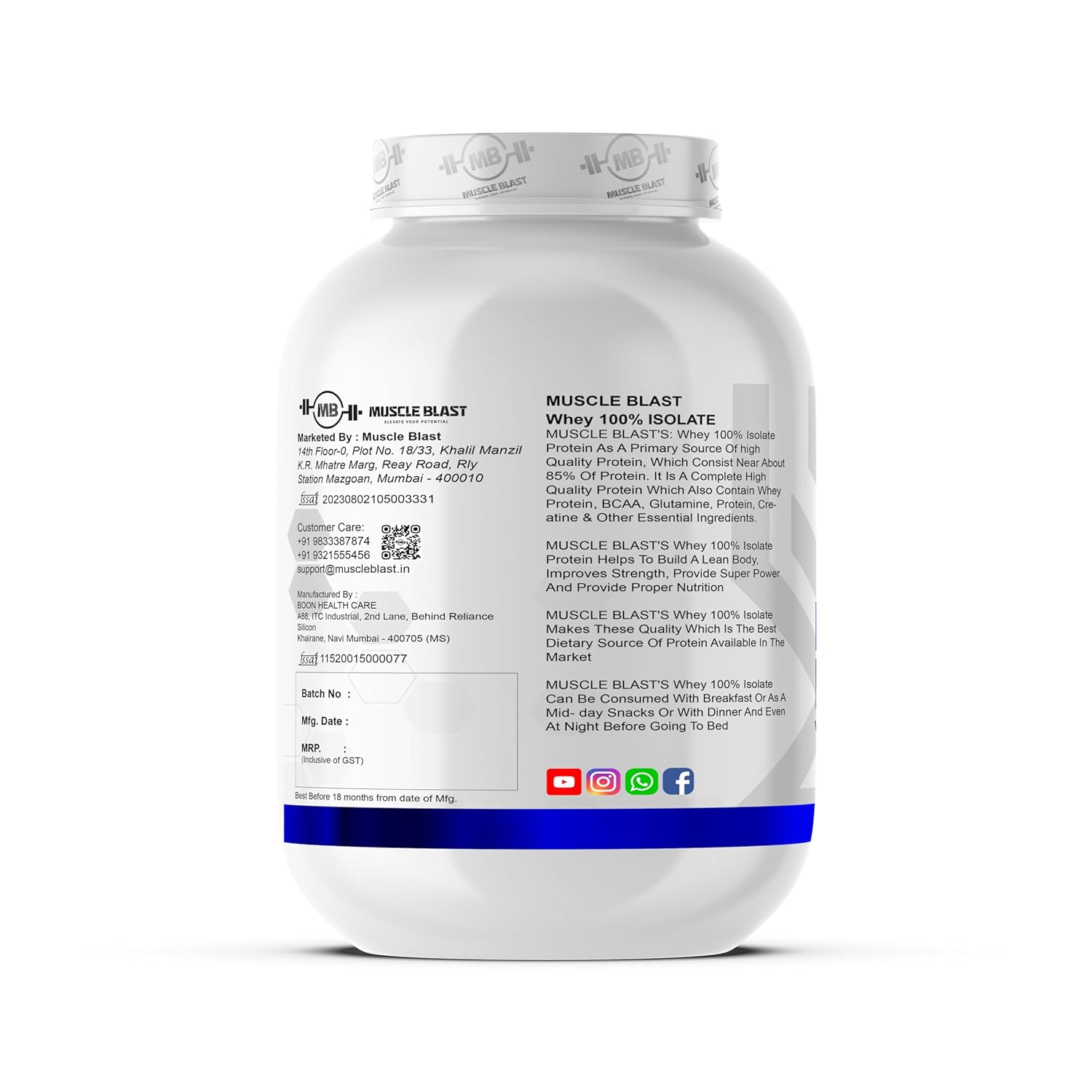 MUSCLE BLAST 100% ISOLATE WHEY 2KG Chocolate image 2