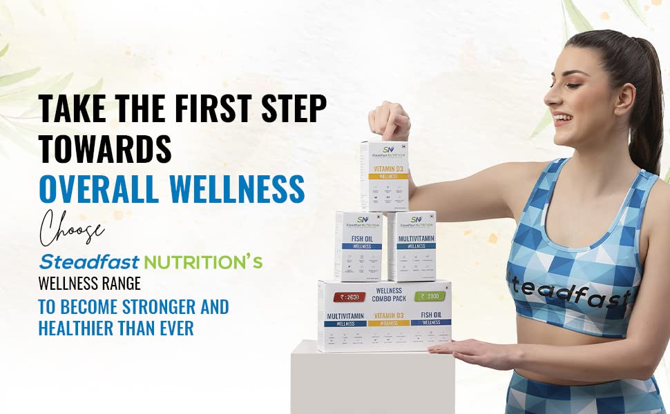 Steadfast Nutrition Wellness Combo Nutrition Pack for Stronger Bones, Improves Sleep Quality, Powerful Antioxidant, Healthy Hair and Skin (Multivitamin + Fish oil + Vitamin D3)