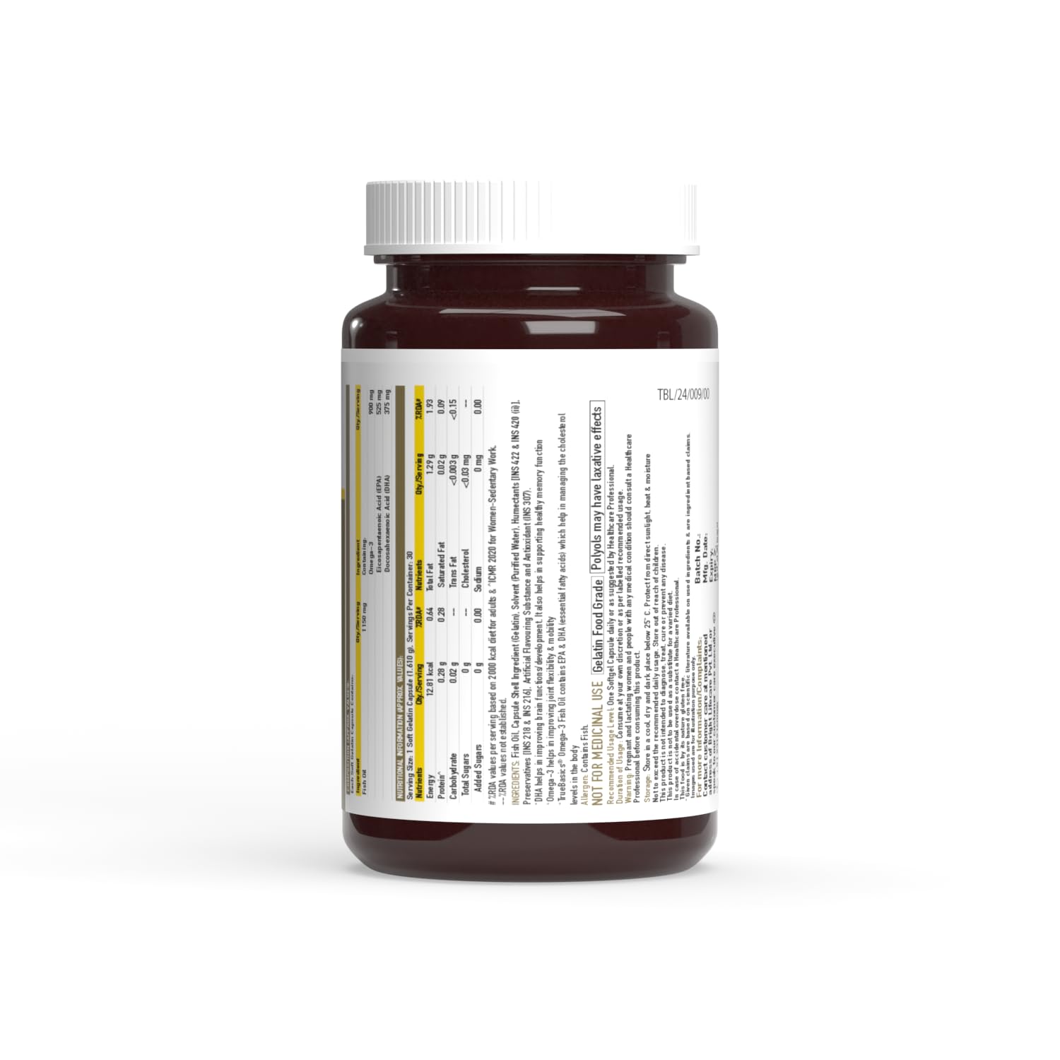 TrueBasics Omega 3 Fish Oil (30 Capsules) | Triple Strength with 1150mg Omega, 525mg EPA & 375mg DHA | For Healthy Heart, Eyes & Joints, 30 grams