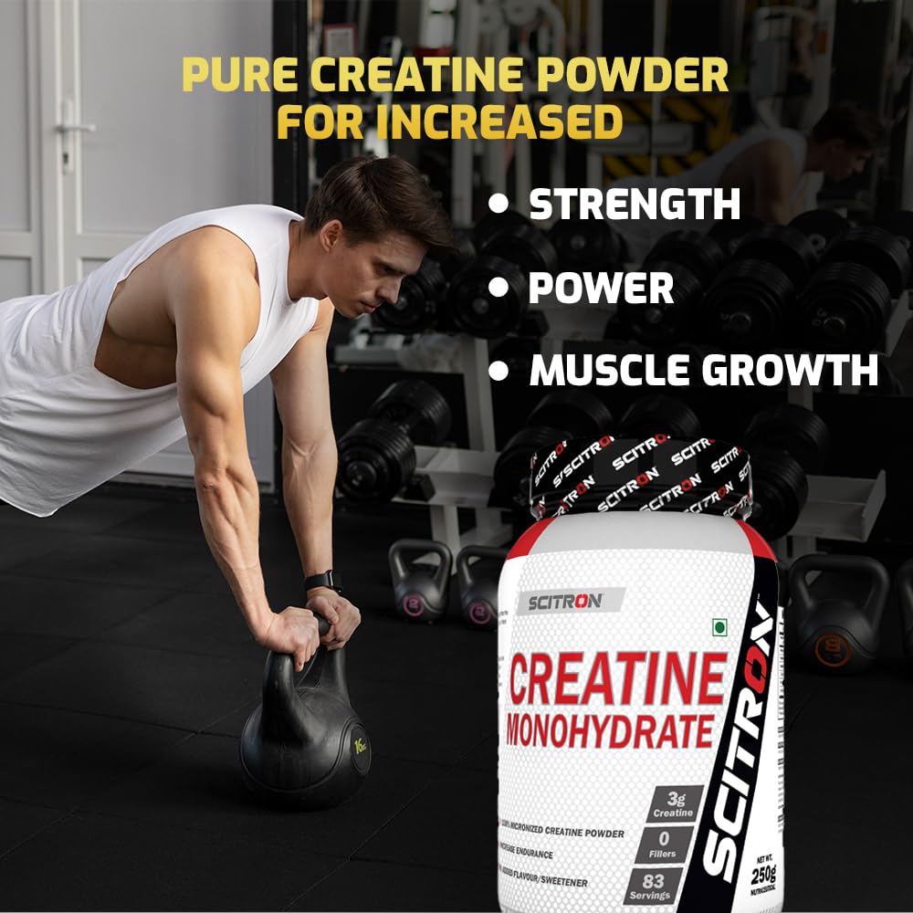 Scitron Creatine Monohydrate 250 g (83 Servings, 3g Creatine, 0 Fillers, No Flavors & Sweeteners, Increase Endurance)