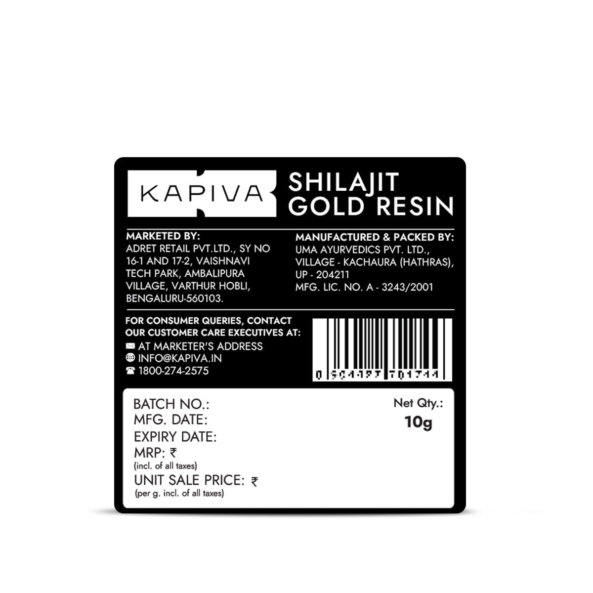 KAPIVA SHILAJIT GOLD RESIN 10 GM