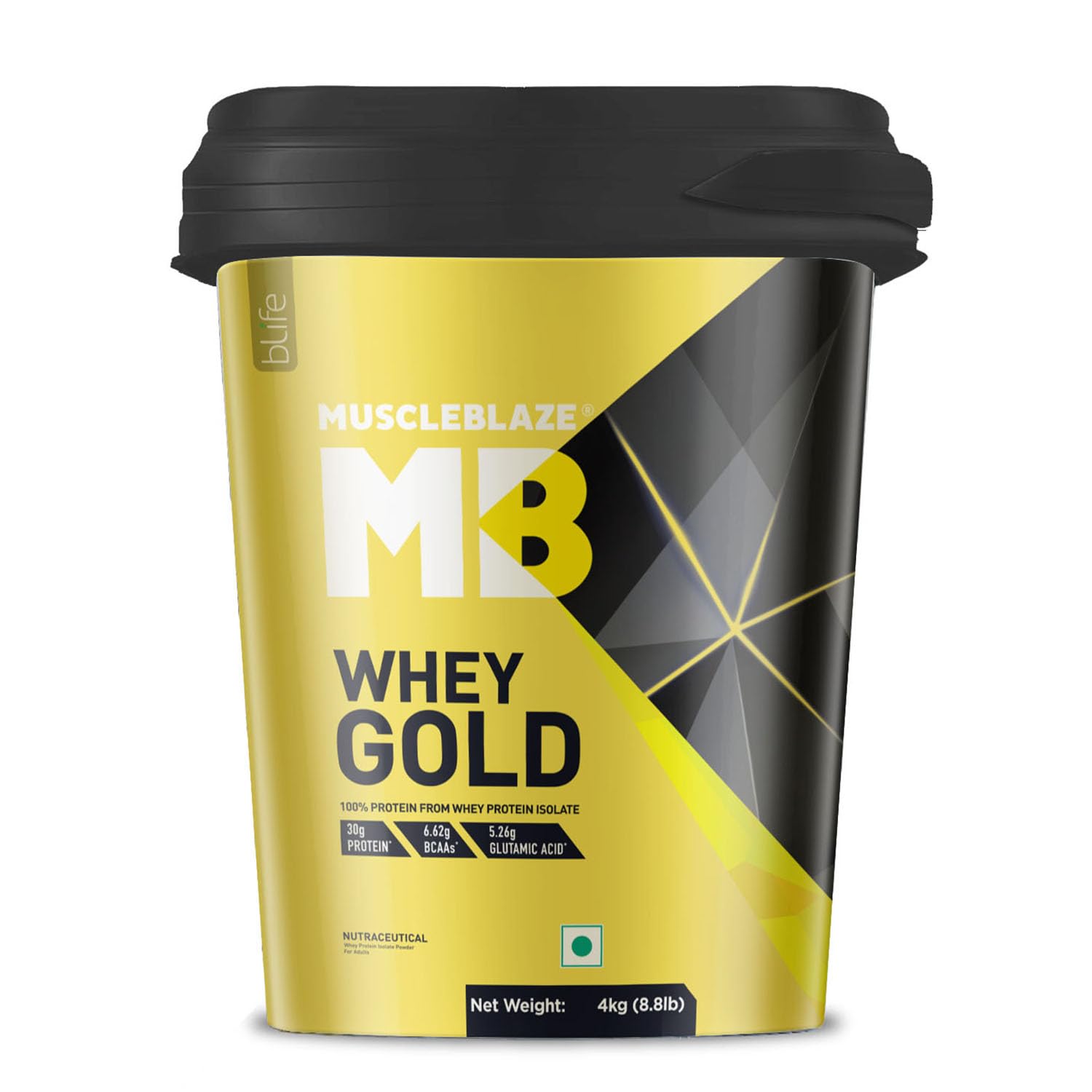 MuscleBlaze Whey Gold, 100% Whey Protein Isolate, Labdoor USA Certified, 30g Whey Protein Per Scoop (Rich Milk Chocolate, 4kg / 8.8lb)