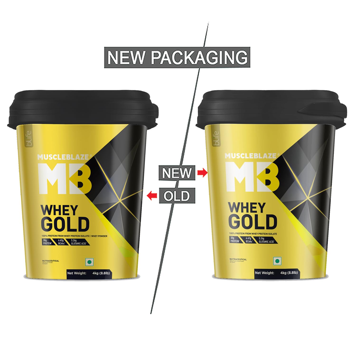 MuscleBlaze Whey Gold, 100% Whey Protein Isolate, Labdoor USA Certified, 30g Whey Protein Per Scoop (Rich Milk Chocolate, 4kg / 8.8lb)