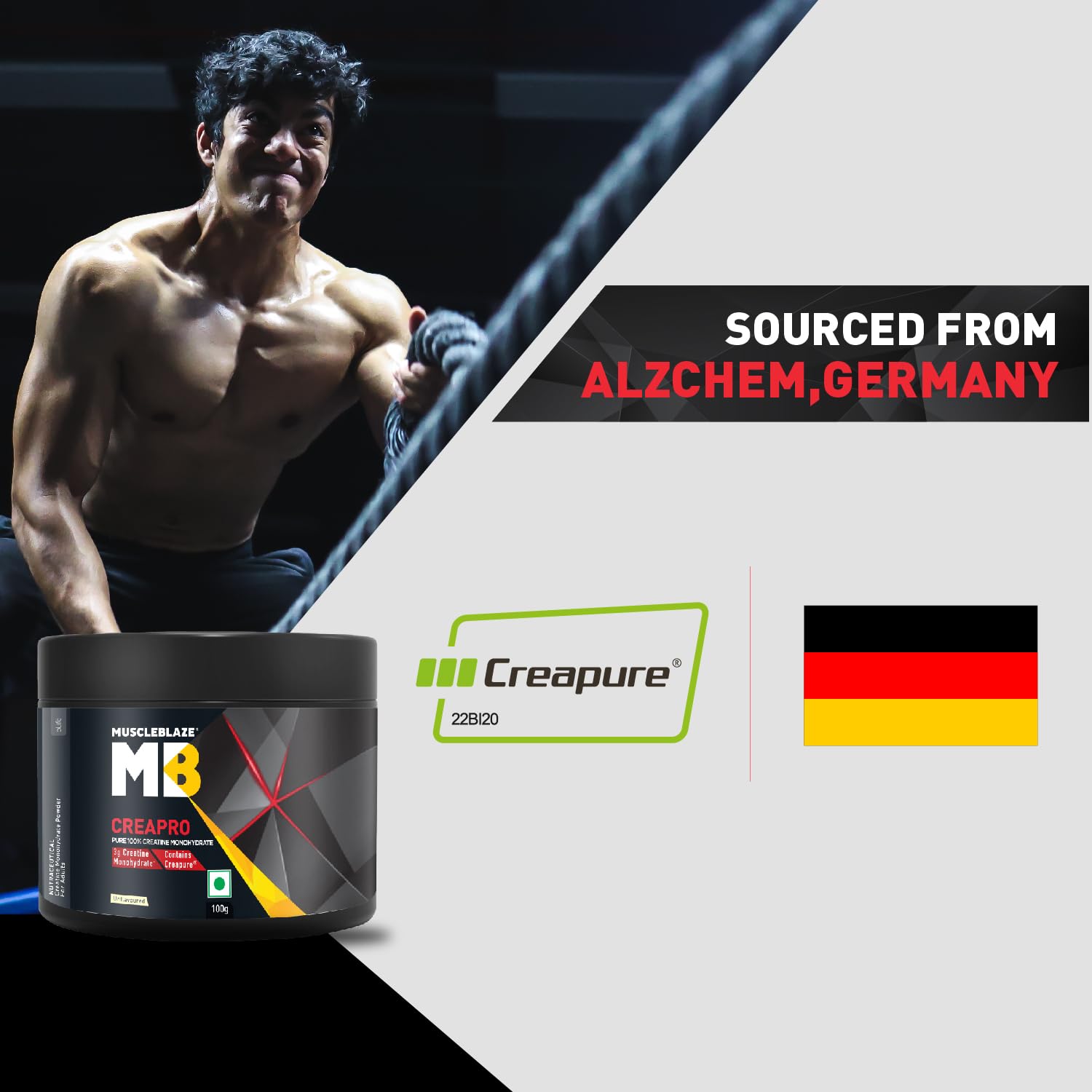 MuscleBlaze CreaPRO Creatine Monohydrate Powder with Creapure, Unflavoured (33 Servings, 100g)