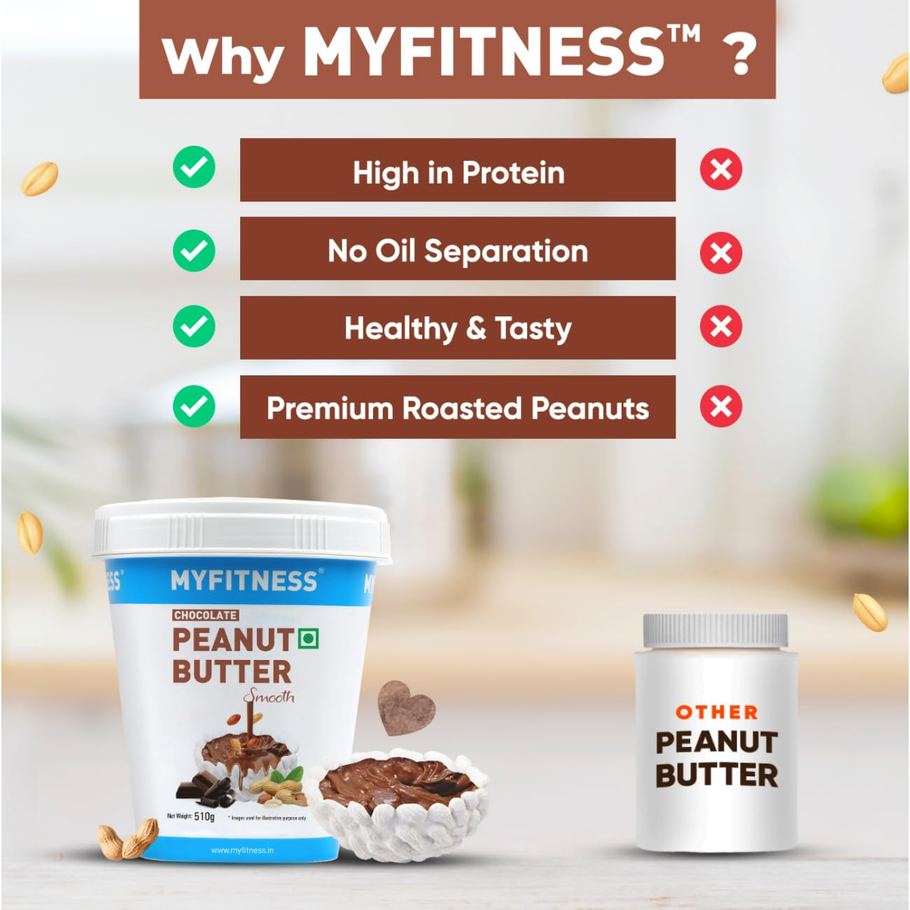 MyFitness Peanut Butter 510gm Chocolate Smooth image 1