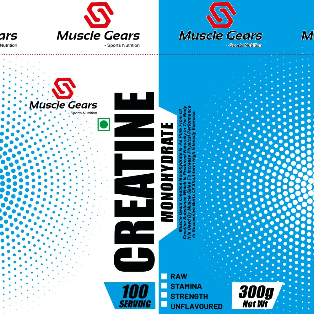 Muscle Gears Creatine Monohydrate's Pure Performance Boost & Unleash Your Potential | ISO & FSSAI Certified For Post-workout & Pre-workout Nutritional Food Supplements. (100 Servings.)