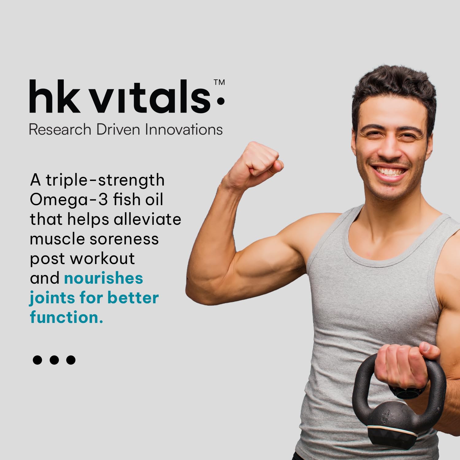 hk vitals Triple Strength Omega-3 Fish Oil Supplement (60 Capsules) | For Men and Women, 525mg EPA & 375mg DHA | For Healthy Heart & Joints