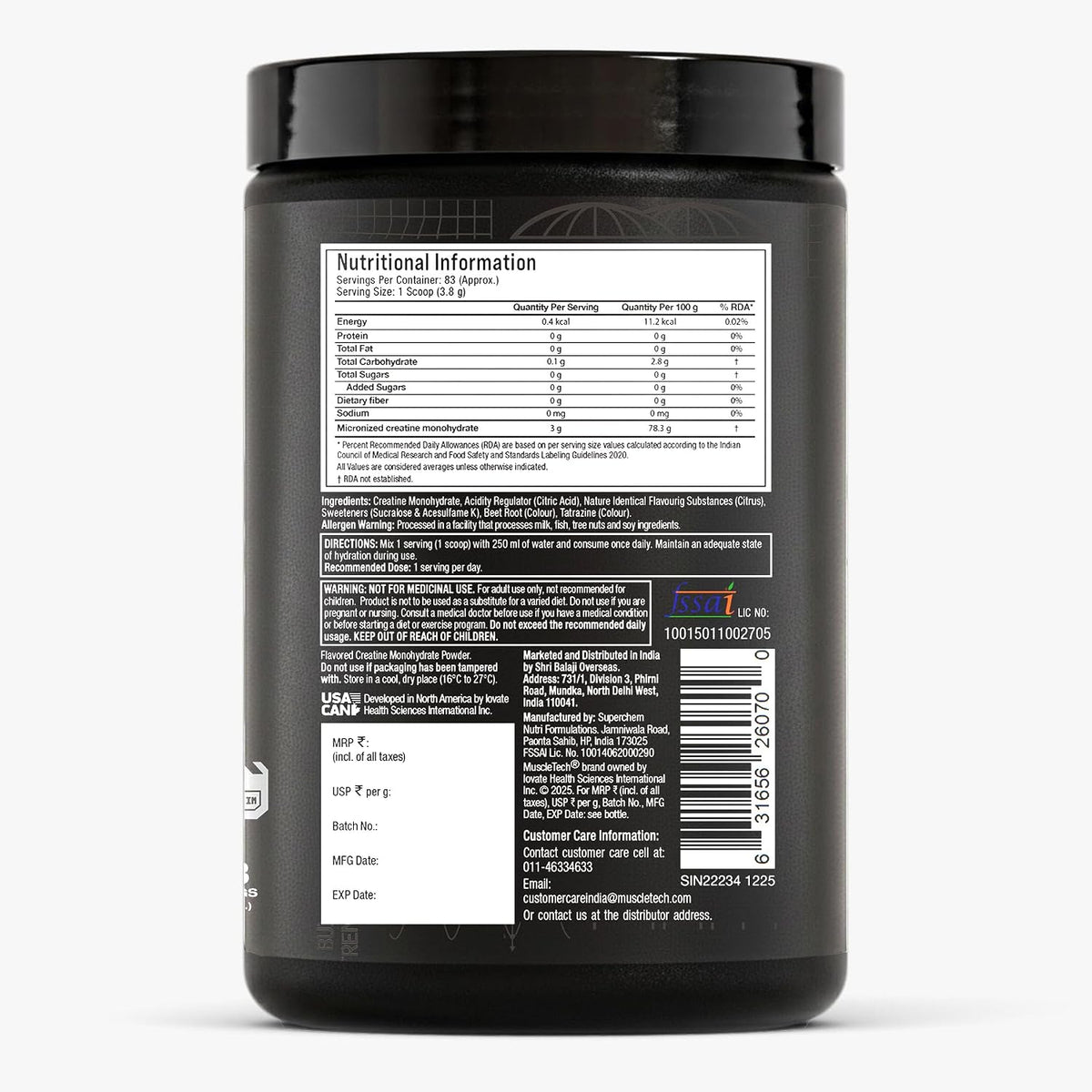 MUSCLETECH CREATINE MONOHYDRATE 315 GM CITRUS BLAST