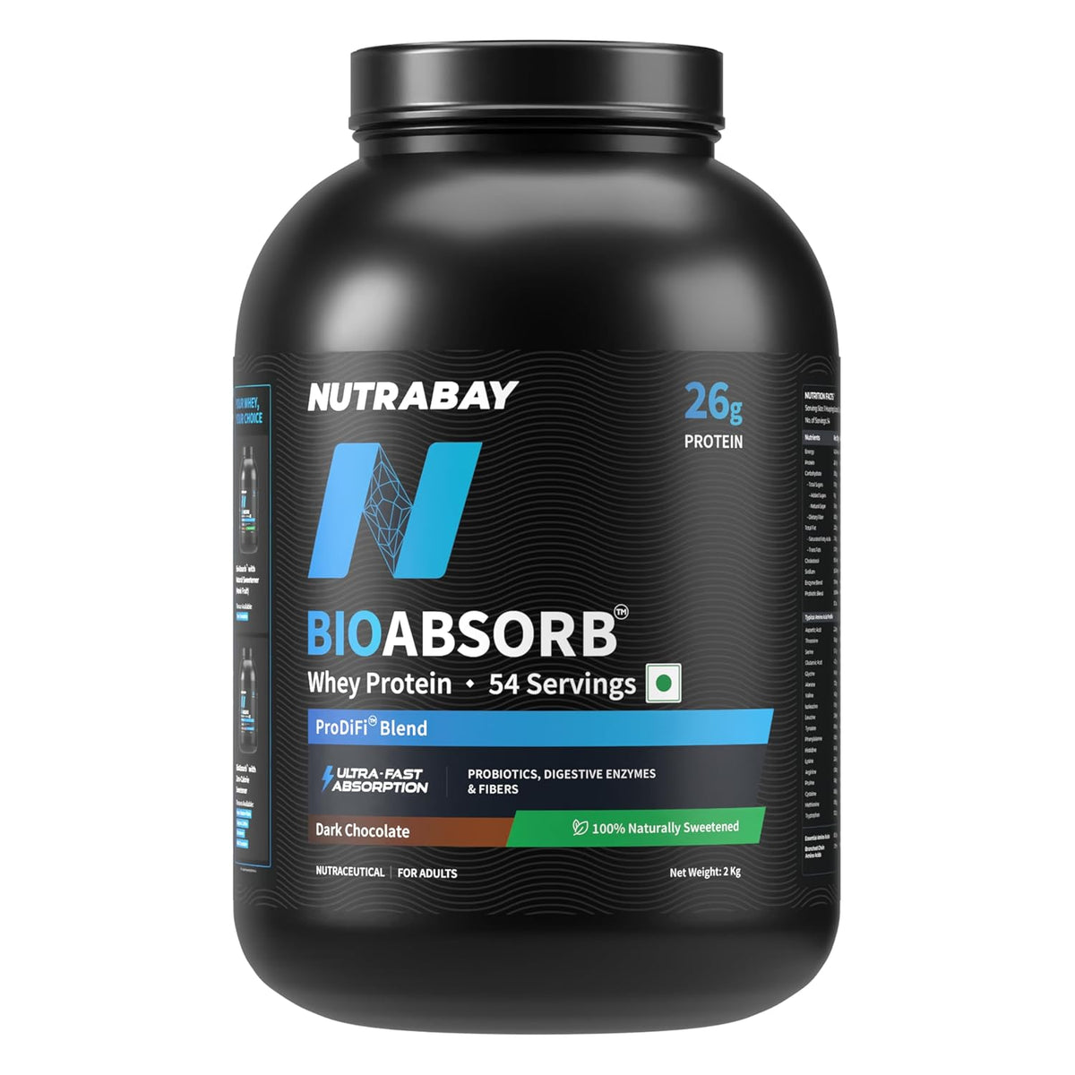 NUTRABAY BIOABSORB WHEY PROTEIN 2 KG DARK CHOCOLATE