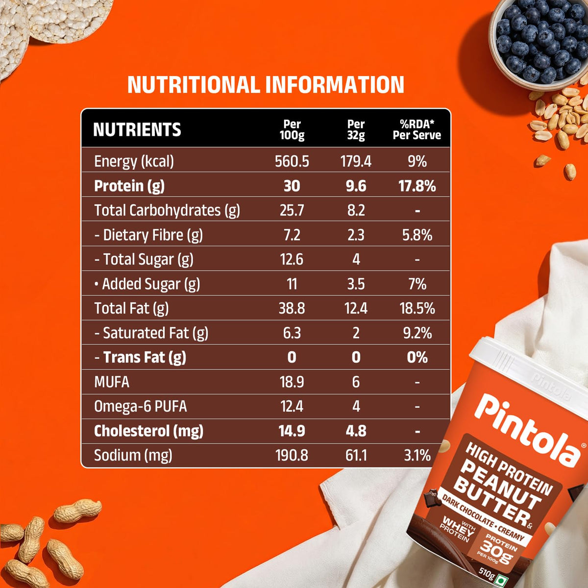 PINTOLA HIGH PROTEIN PEANUT BUTTER 510 GM DARK CHOCOLATE CREAMY
