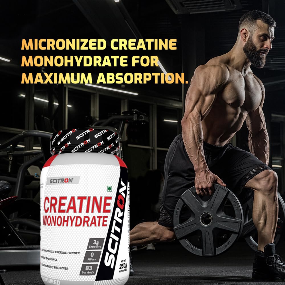 Scitron Creatine Monohydrate 250 g (83 Servings, 3g Creatine, 0 Fillers, No Flavors & Sweeteners, Increase Endurance)