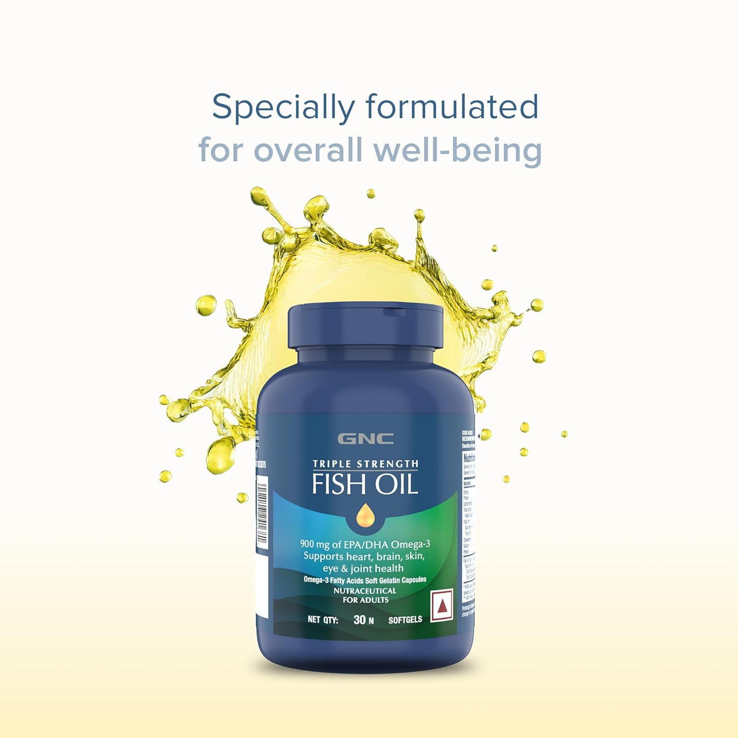 GNC Triple Strength Fish Oil 1500mg Omega-3 with 900mg EPA & DHA | 30 Softgels | For Heart, Healthy Cholesterol, Joint Comfort, Focus & Vision | Enteric-Coated for No Fishy Aftertaste |USA Formulated
