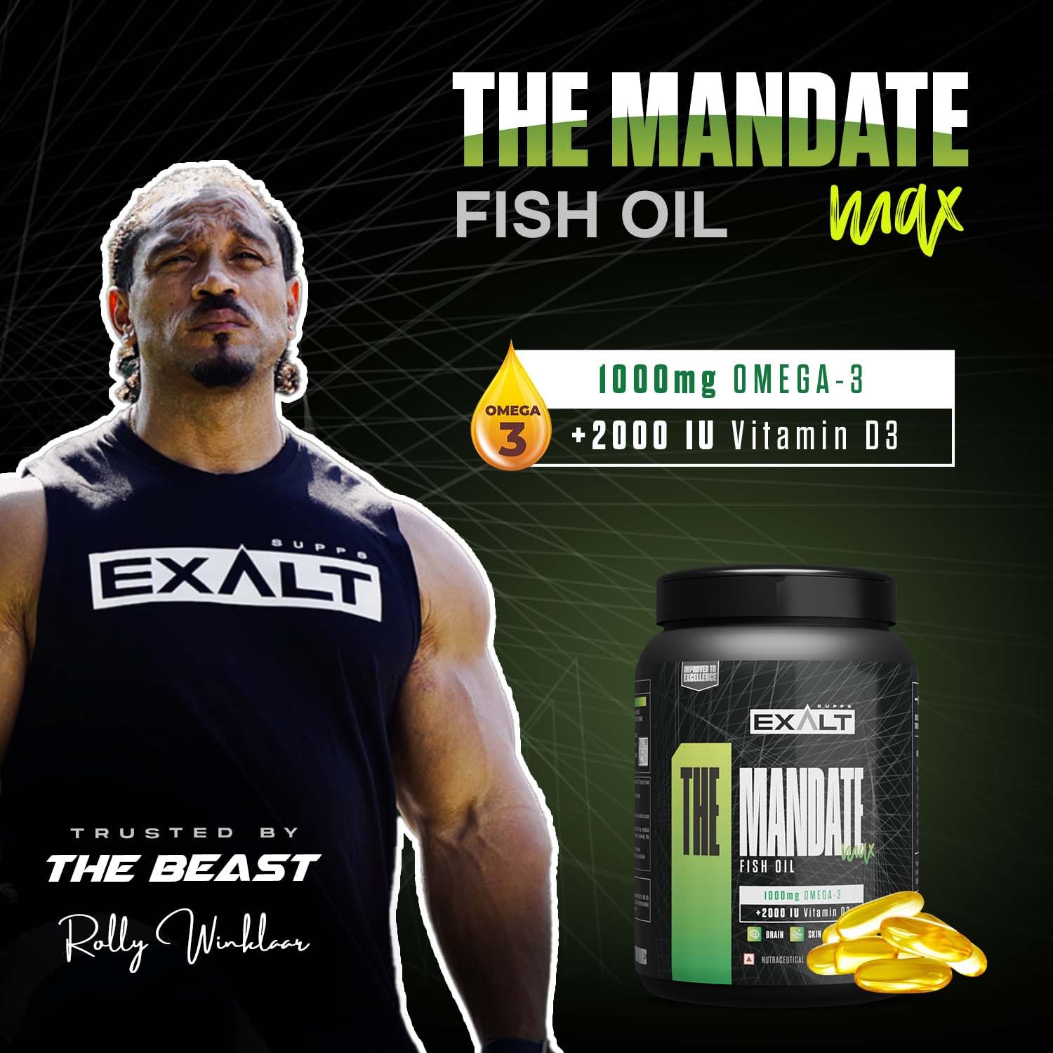 Exalt Supps The Mandate Fish Oil 1000mg DHA Per Serve | 100 Softgels | Enhances Cardiovascular Health | Pure | No Fish After Taste