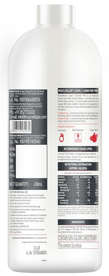 MUSCLEBLAZE L-CARNITINE PRO 3300 MG 450 ML KEY LIME