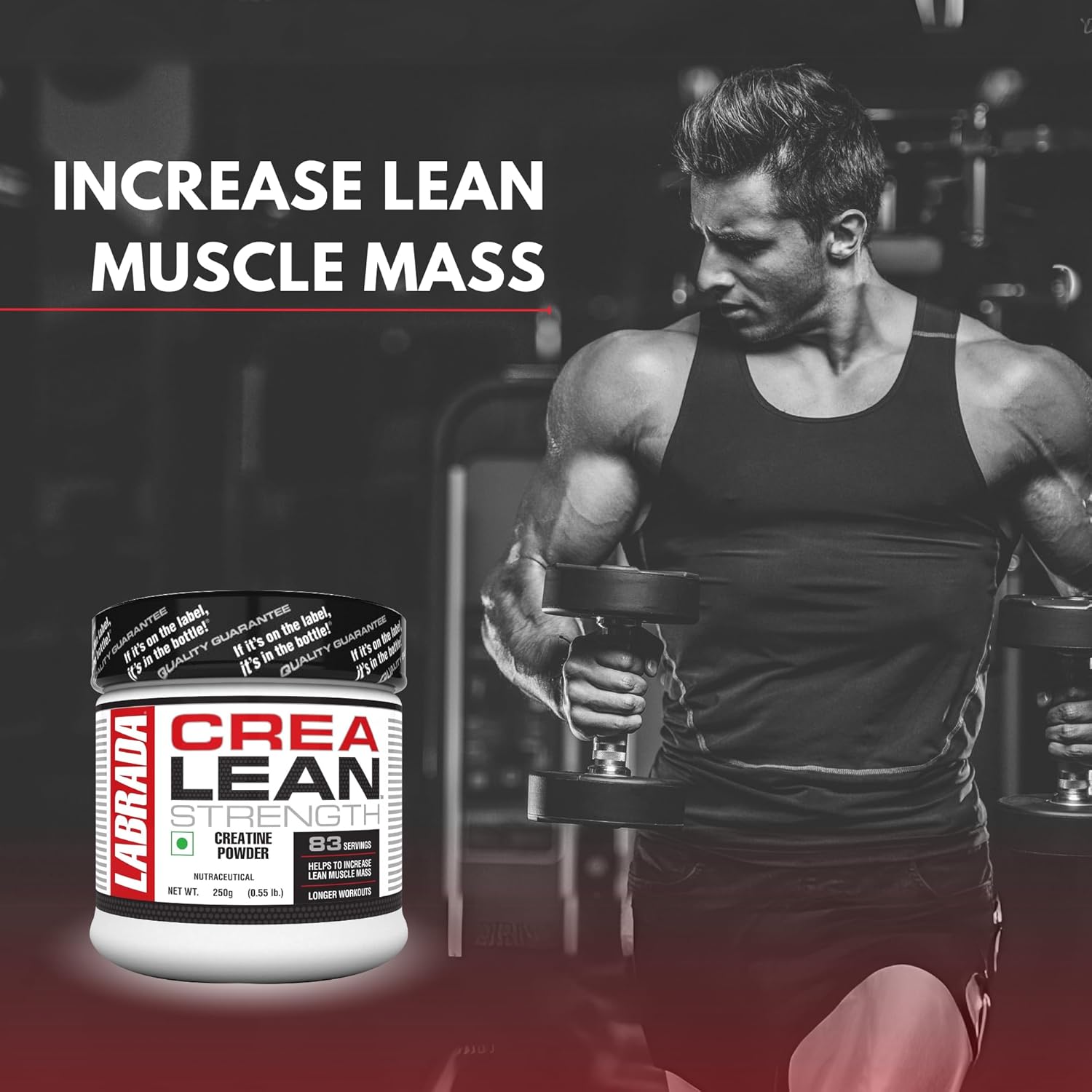 Labrada CreaLean Powder (Post Workout, Sustain longer workout, Muscle Repair & Recovery, 3g Creatine Monohydrate,For 83 Servings) - 0.55 lbs (250 gm)
