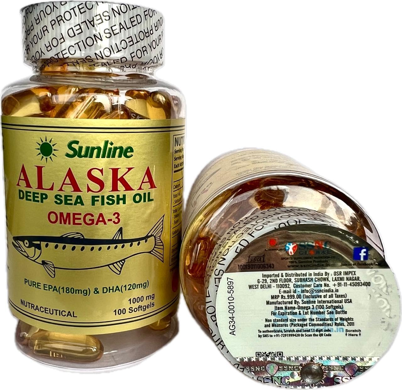 Sunline Alaska Fish Oil Omega 3 100 Softgels 1000 Mg
