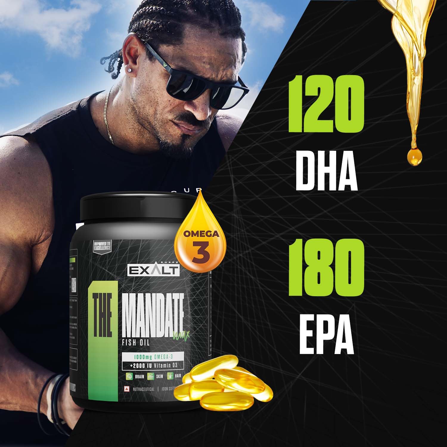 Exalt Supps The Mandate Fish Oil 1000mg DHA Per Serve | 100 Softgels | Enhances Cardiovascular Health | Pure | No Fish After Taste