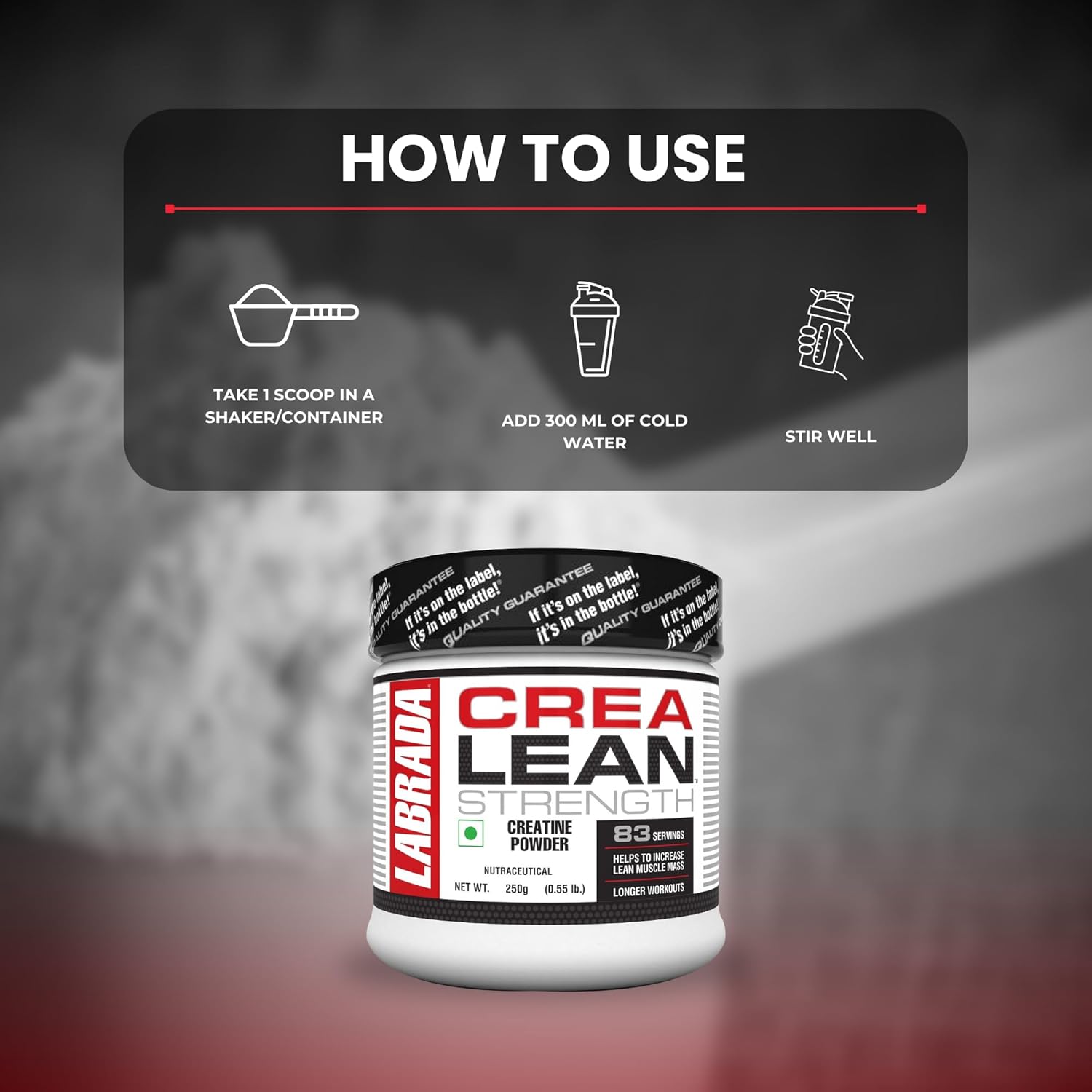Labrada CreaLean Powder (Post Workout, Sustain longer workout, Muscle Repair & Recovery, 3g Creatine Monohydrate,For 83 Servings) - 0.55 lbs (250 gm)
