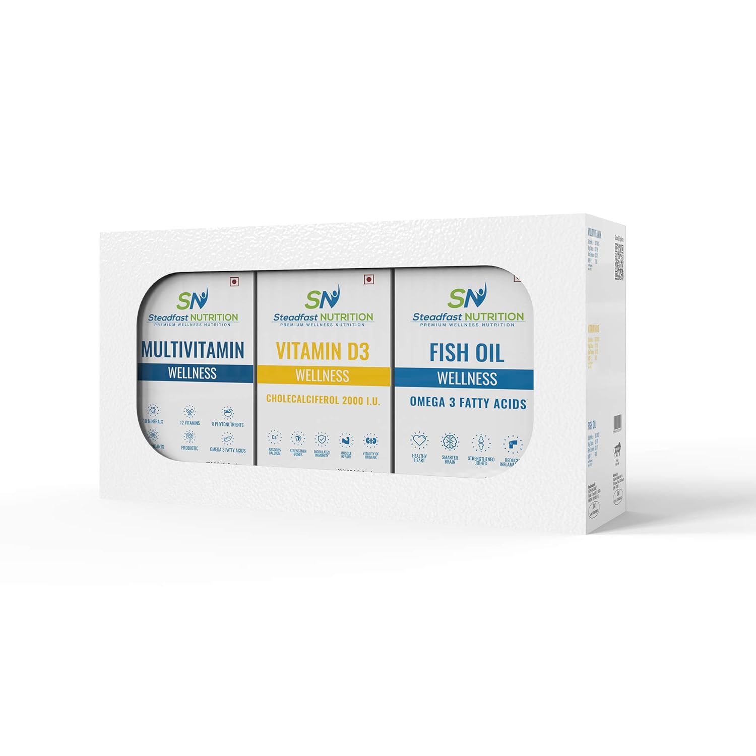 Steadfast Nutrition Wellness Combo Nutrition Pack for Stronger Bones, Improves Sleep Quality, Powerful Antioxidant, Healthy Hair and Skin (Multivitamin + Fish oil + Vitamin D3)