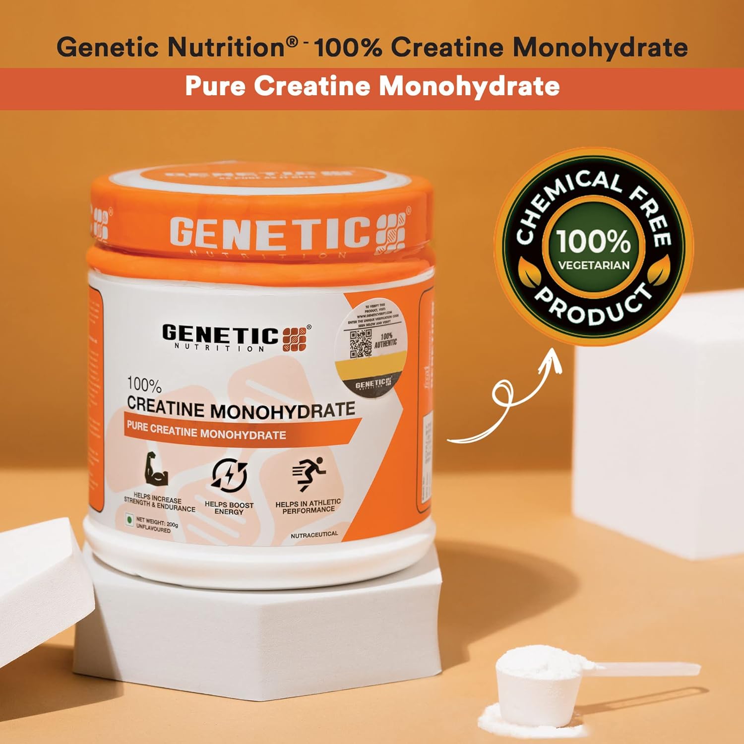 Genetic Nutrition 100% Pure Creatine Monohydrate Powder (Unflavoured)|Pure Creatine Monohydrate Supplement|Helps Increase Strength and Endurance,Helps in Athletic Performance and Boost Energy,200 GM : Amazon.in: Health & Personal Care