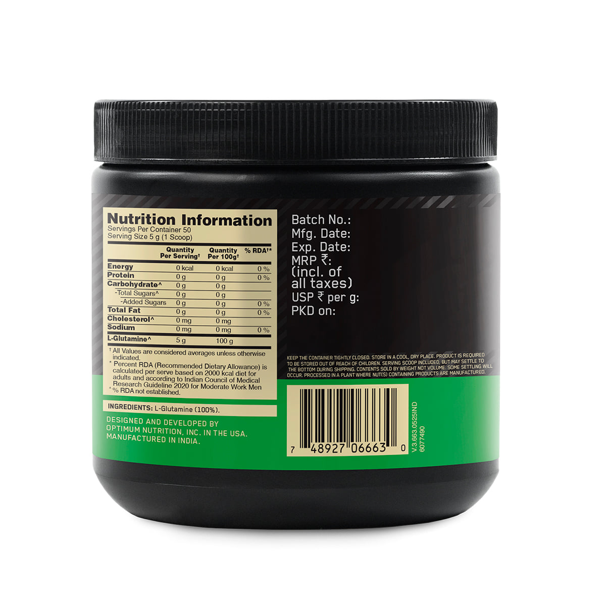 Optimum Nutrition Glutamine Powder 250 Gm Unflavoured