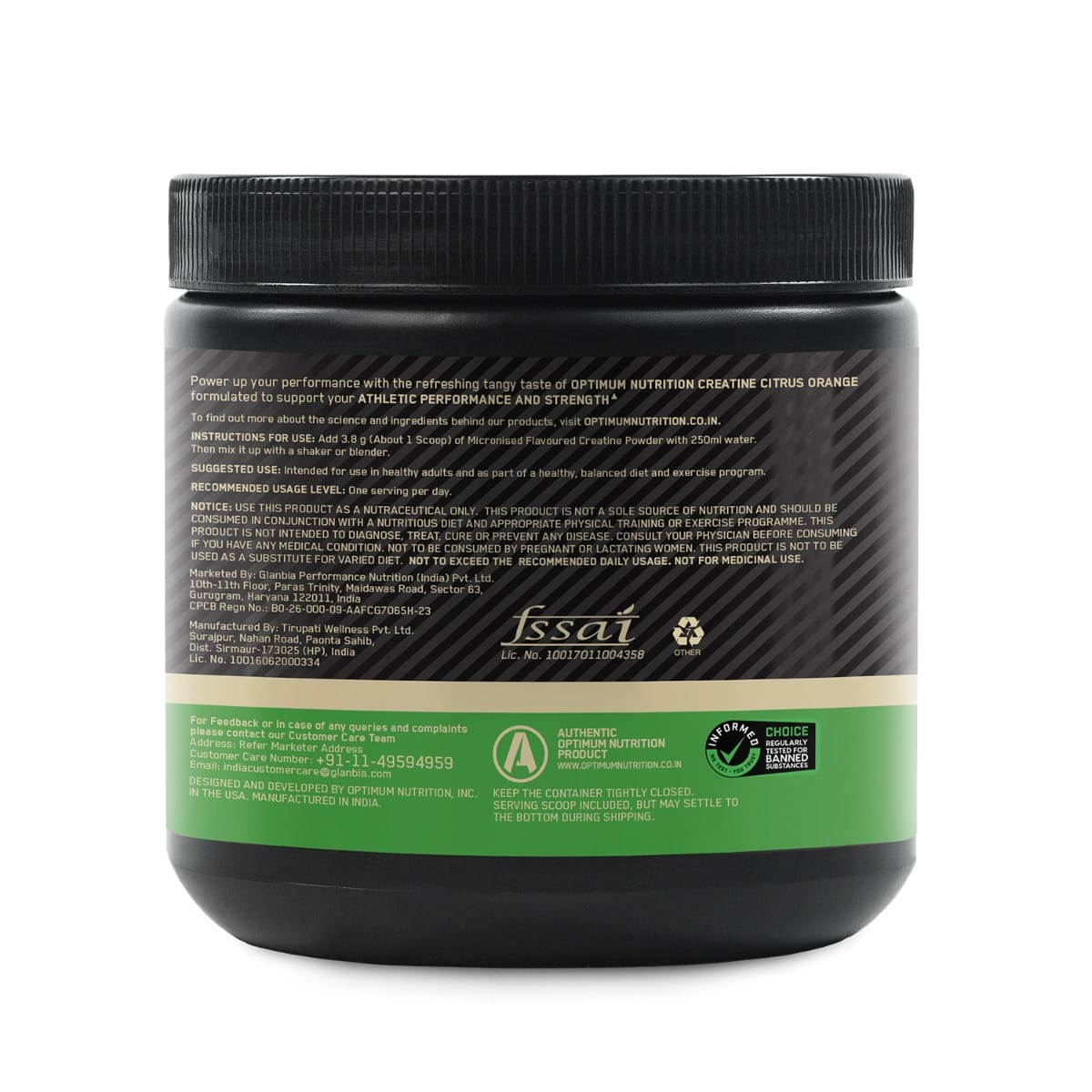 Optimum Nutrition Micronised Creatine 250 Gm Citrus Orange