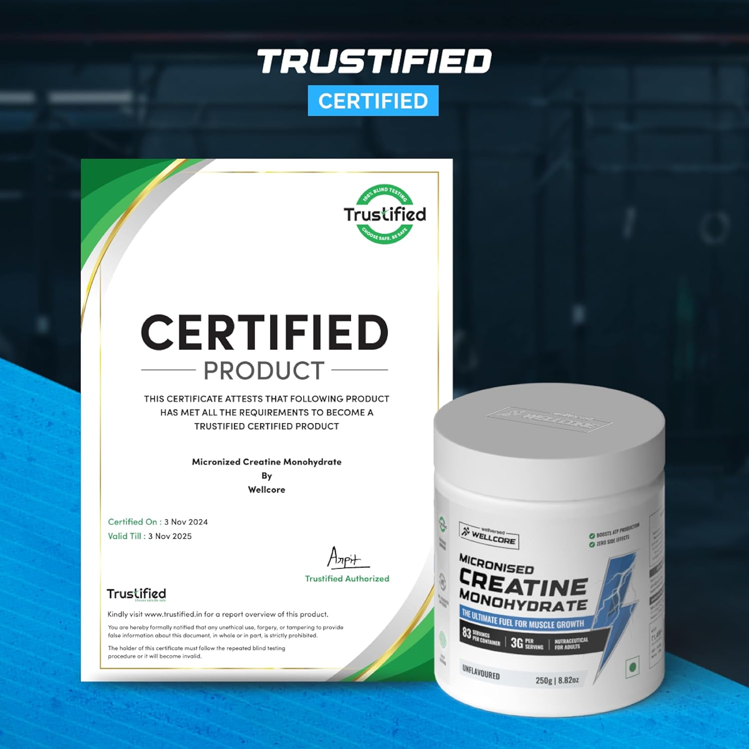 Wellcore - Pure Micronised Creatine Monohydrate Powder | Unflavoured (250G, 83 Servings) | Rapid Absorption | Enhanced Muscle Strength & Power | Fast Recovery | Increased Muscle Mass