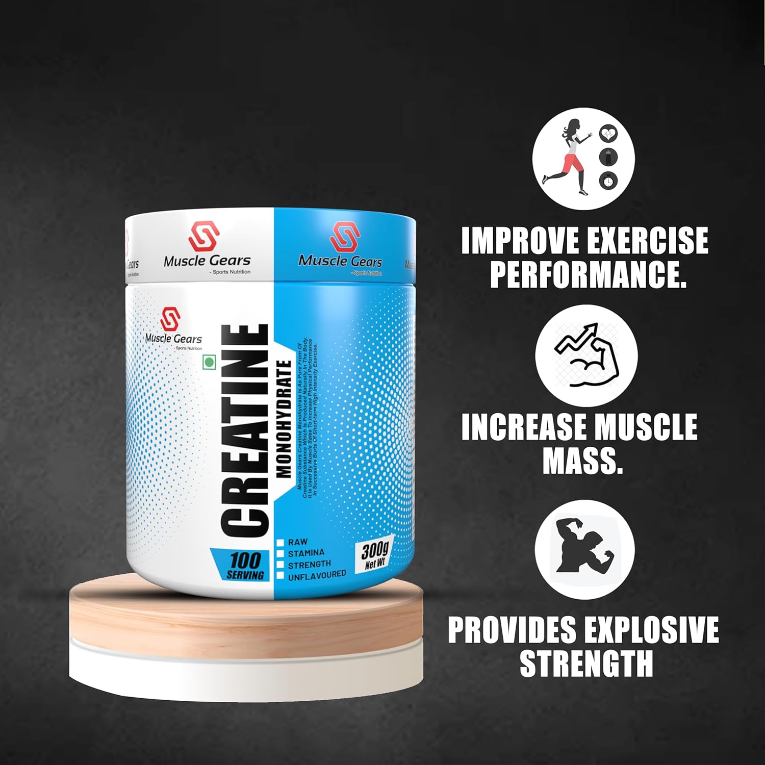 Muscle Gears Creatine Monohydrate's Pure Performance Boost & Unleash Your Potential | ISO & FSSAI Certified For Post-workout & Pre-workout Nutritional Food Supplements. (100 Servings.)