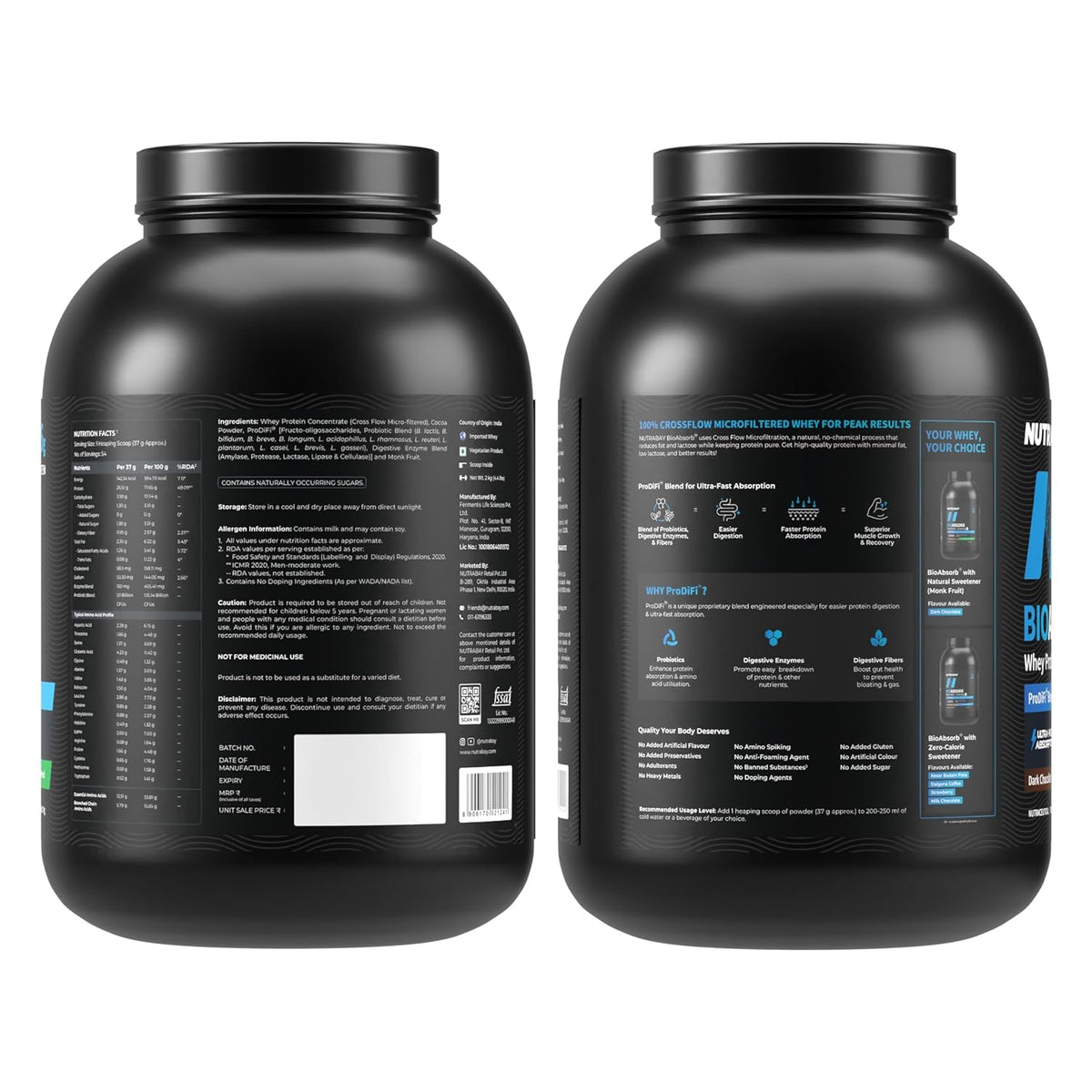 NUTRABAY BIOABSORB WHEY PROTEIN 2 KG DARK CHOCOLATE