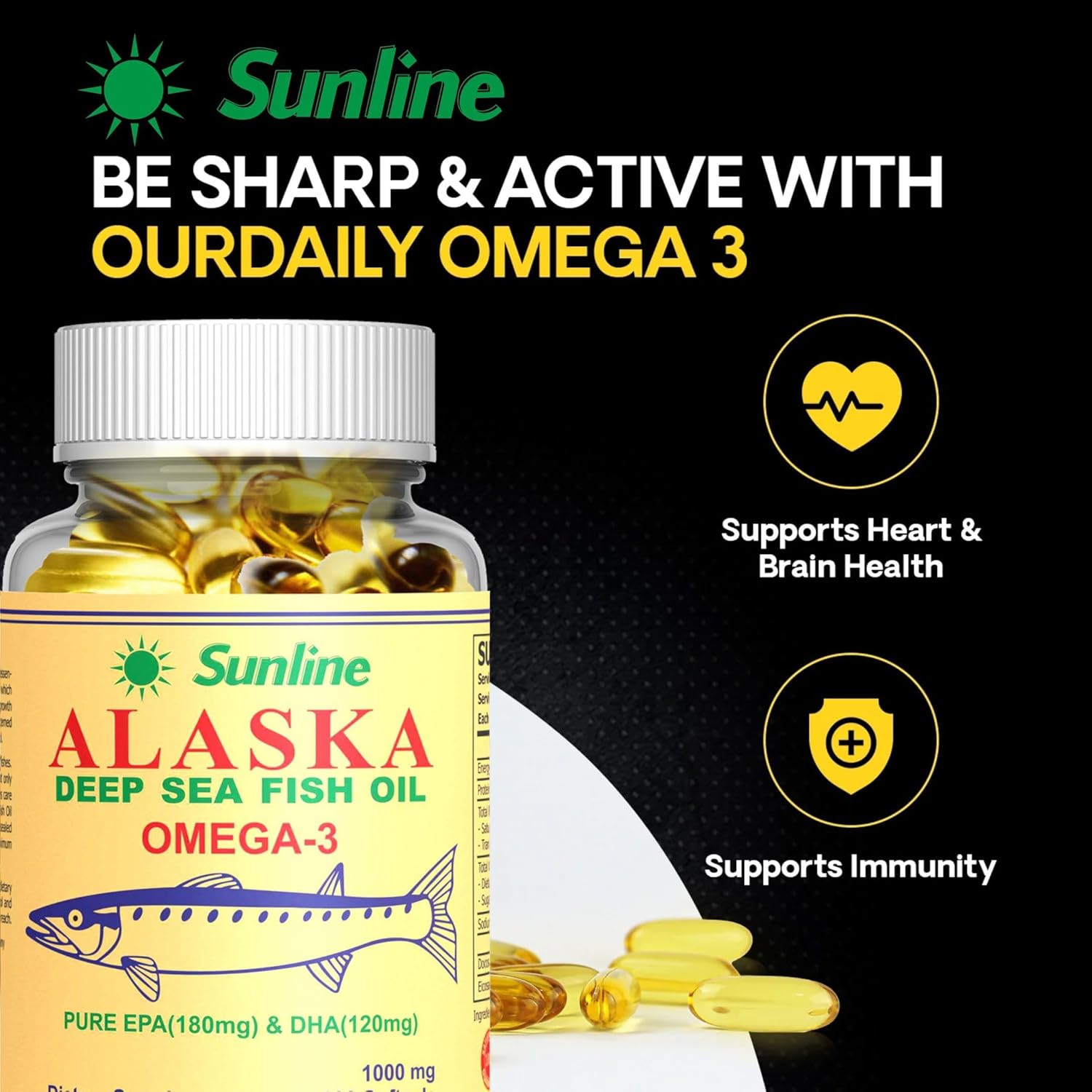 Sunline Alaska Fish Oil Omega 3 100 Softgels 1000 Mg