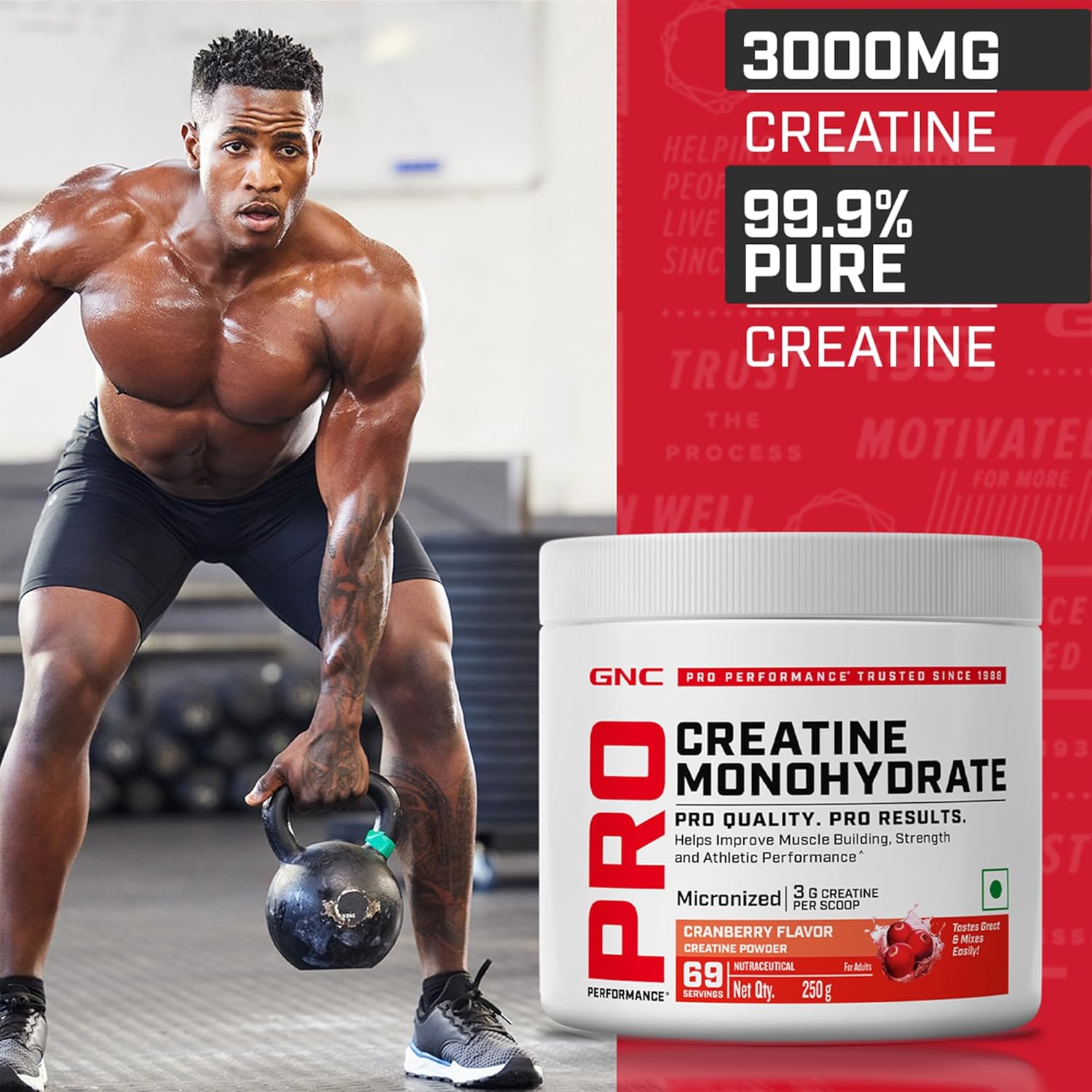 GNC Pro Performance Pure Micronized Creatine Monohydrate |250 gm & 10 gm Shilajit|Instantized|Fuels Muscles|Increase Muscle Mass|Rapid Absorption|Cranberry,powder,2 count,69 Servings