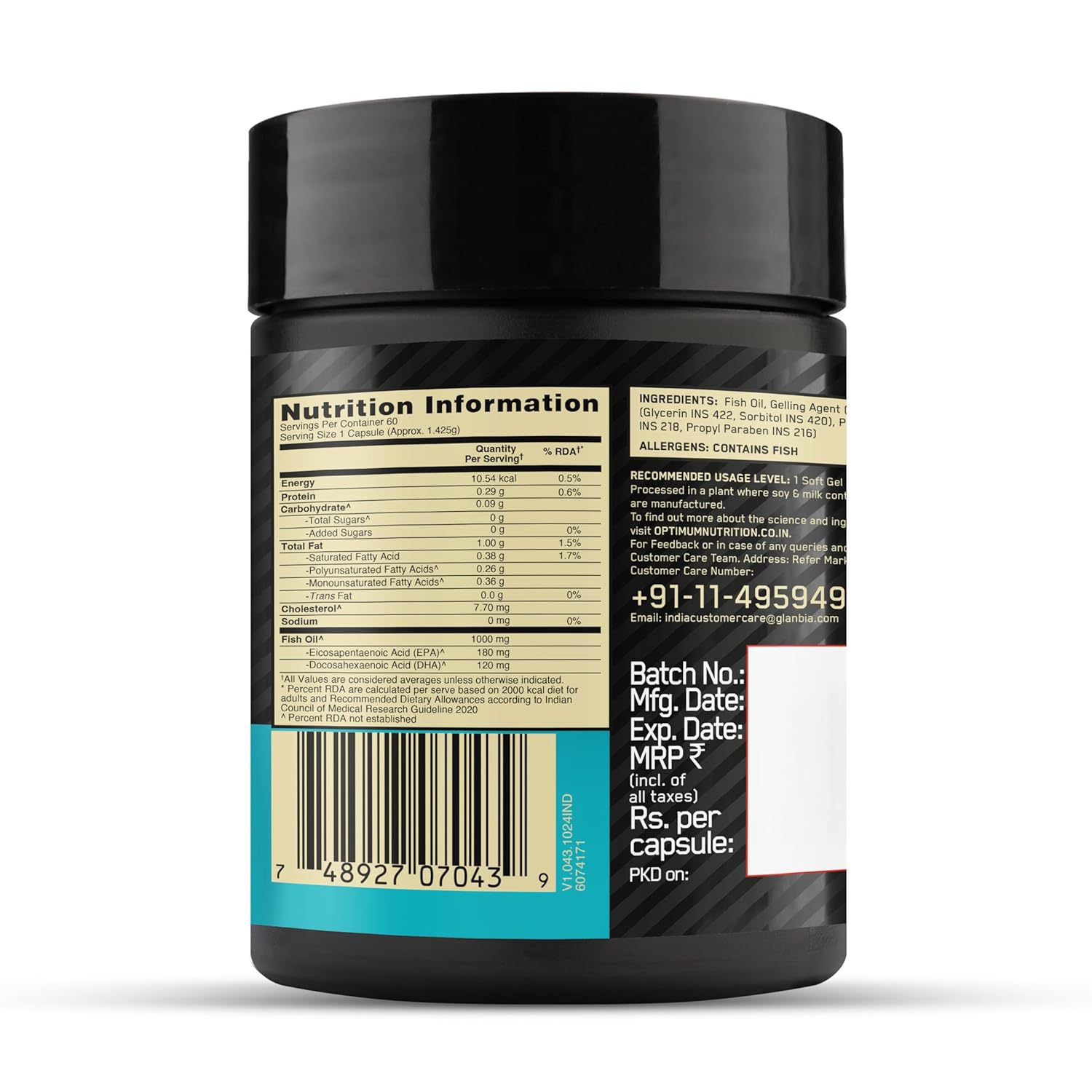 Optimum Nutrition (ON) Fish Oil - 60 Capsules, 300mg EPA/DHA Omega -3 Fatty Acids for Strong Bones-Healthy Joints, Brain, Heart, Skin & Eye Health