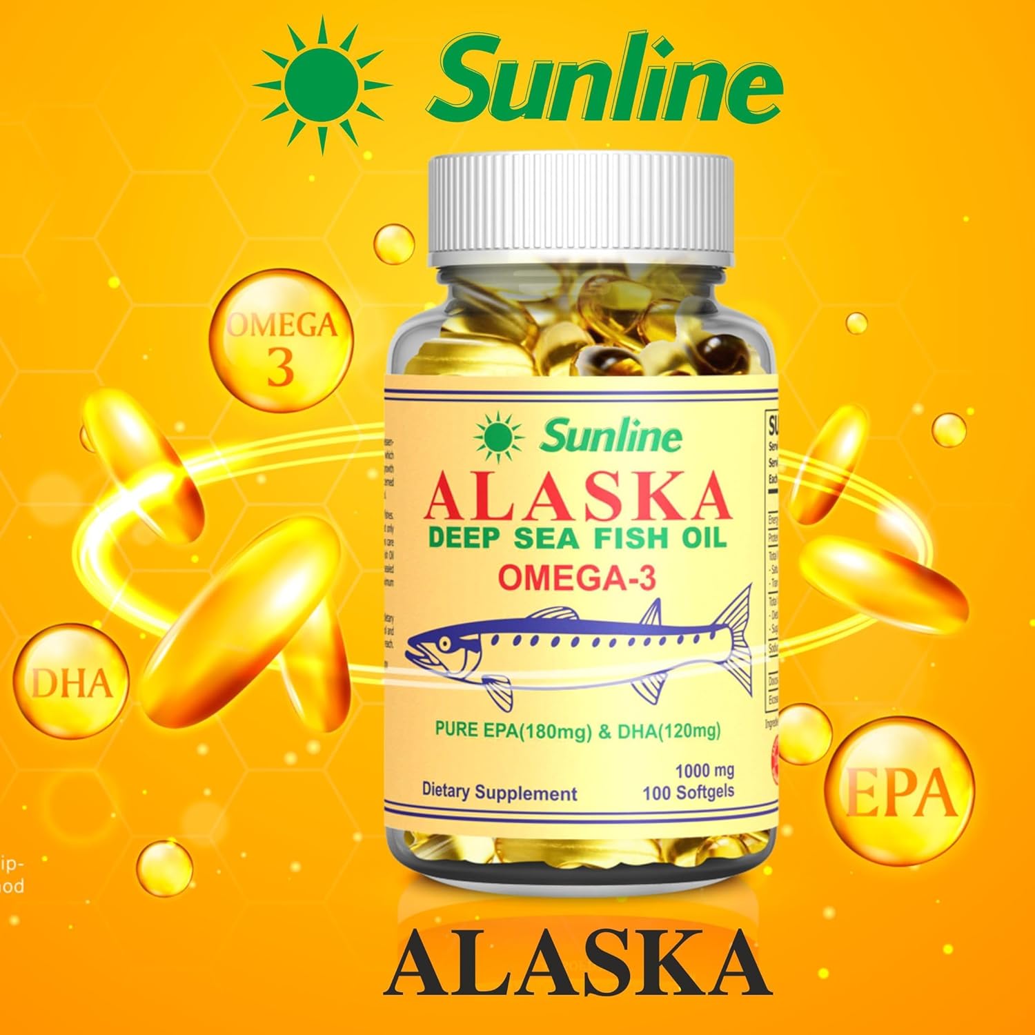 Sunline Alaska Fish Oil Omega 3 100 Softgels 1000 Mg