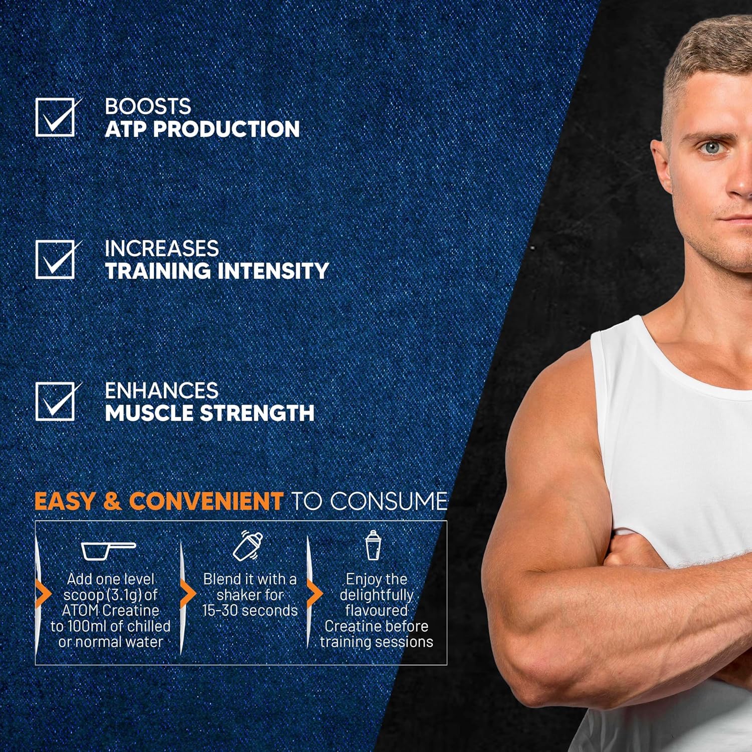 AS-IT-IS ATOM Creatine Monohydrate 100g - 32 Servings | Dope Free | Enhances Performance | Promotes Muscle Gains | Blue razz Flavour