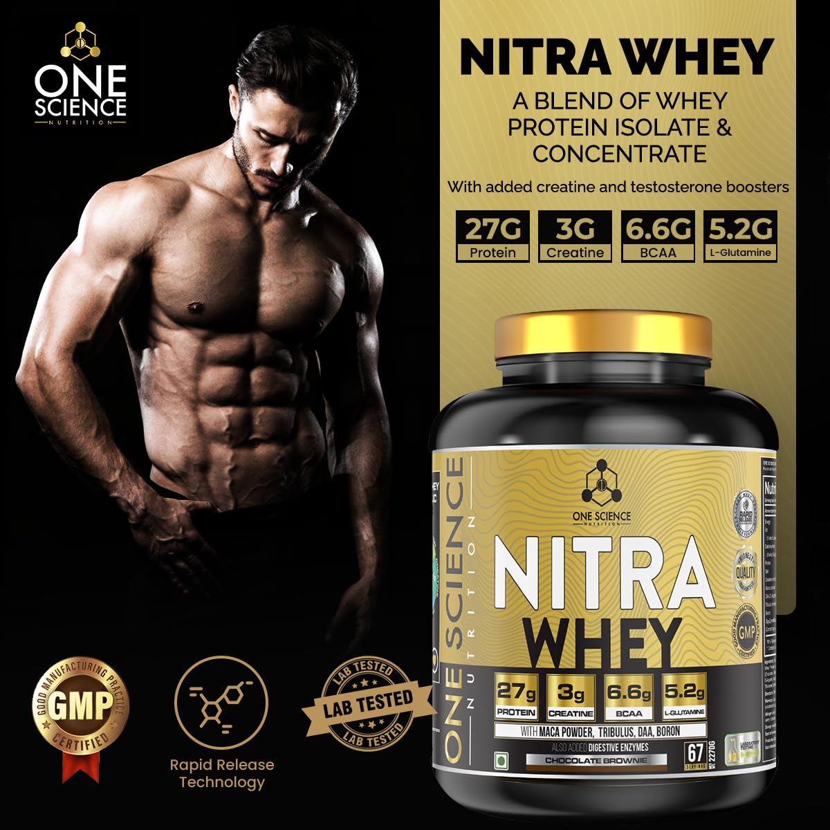 One Science Nitra Whey Protein 5 Lbs Chocolate Brownie image 2