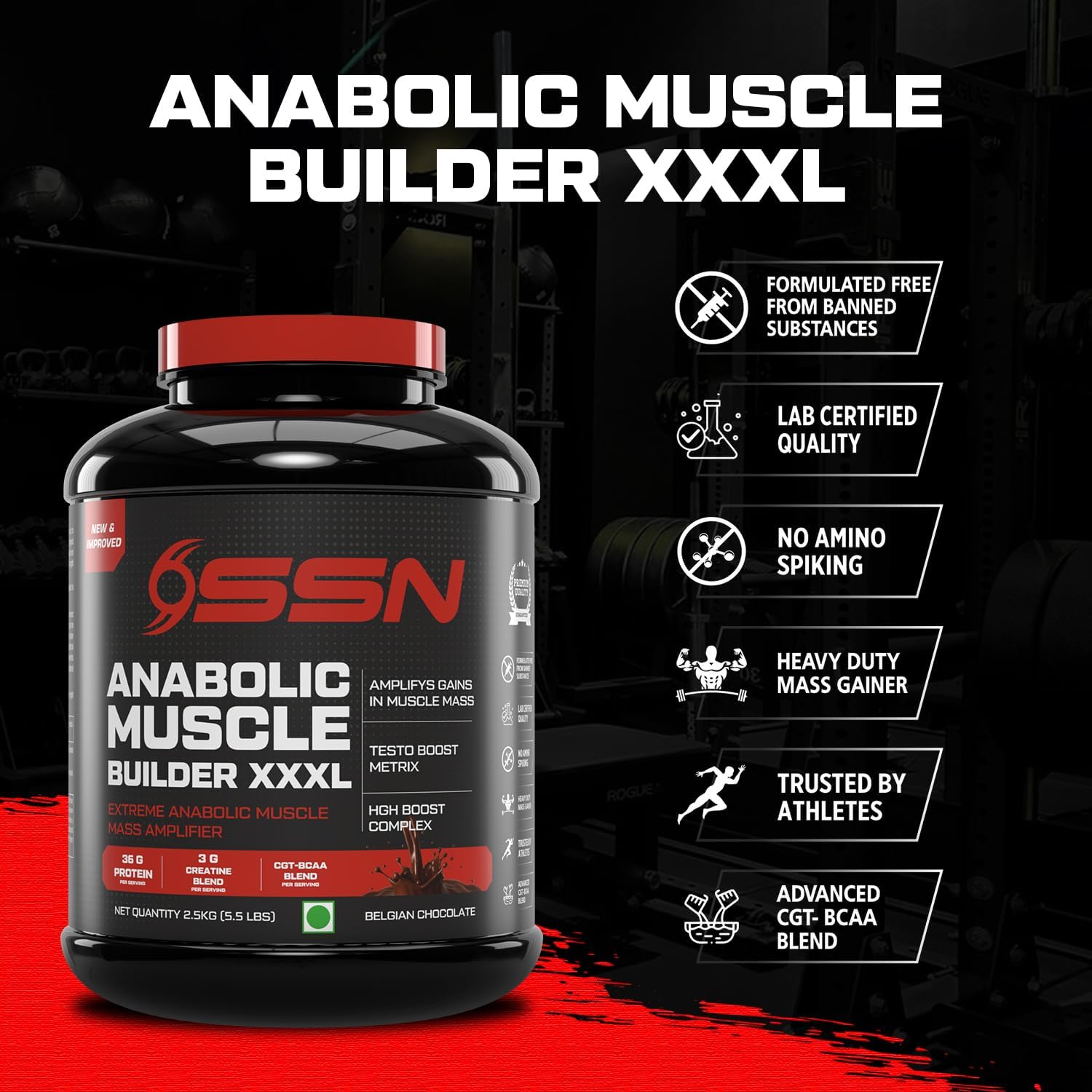 SSN Mass Gainer X-Series Anabolic 2.5kg  Chocolate image 1