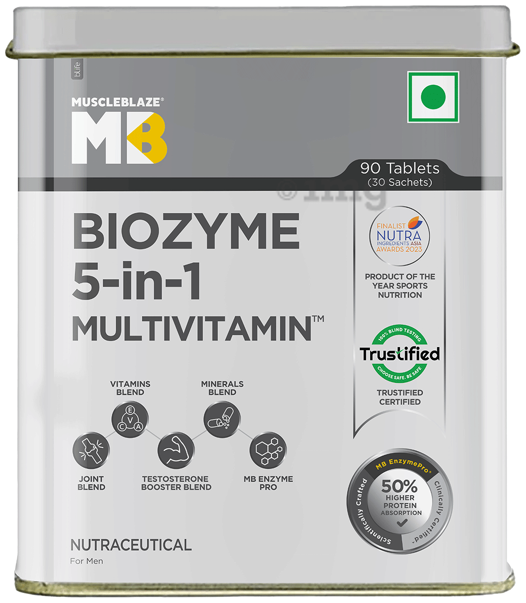 Muscleblaze Biozyme 5-In-1 Multivitamin 90 Tablets - front