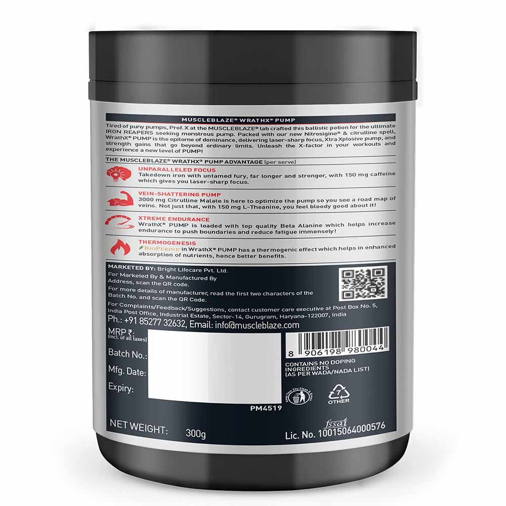 Muscleblaze Pre-Workout Wrathx Pump 300 Gm Orange Overdrive