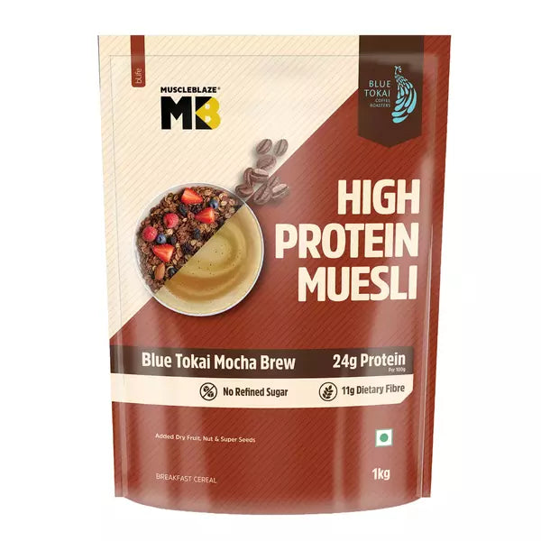 Muscleblaze High Protein Muesli 1 Kg Blue Tokai Mocha Brew - front