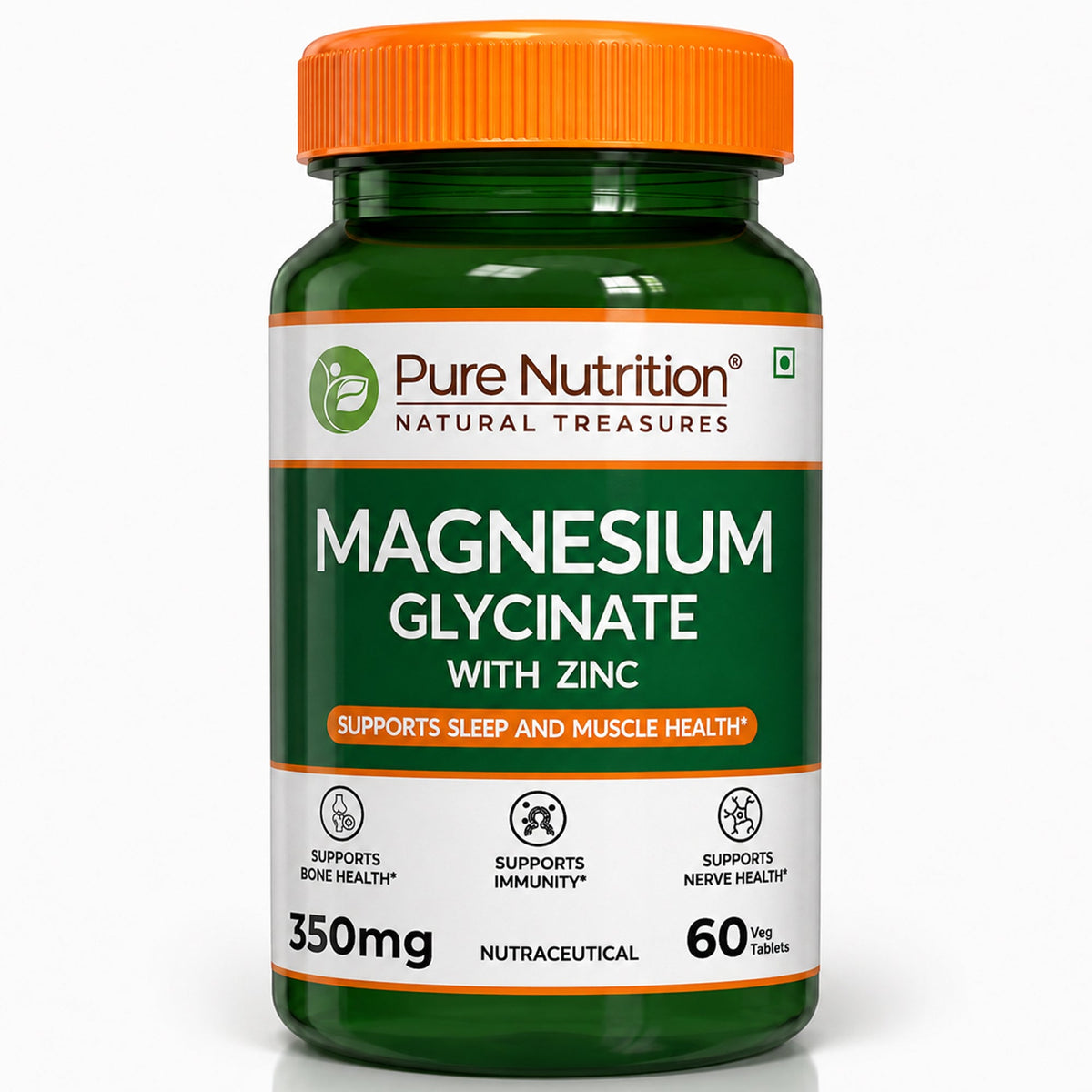 PURE NUTRITION MAGNESIUM GLYCINATE WITH ZINC 350 MG 60 VEG TABLETS