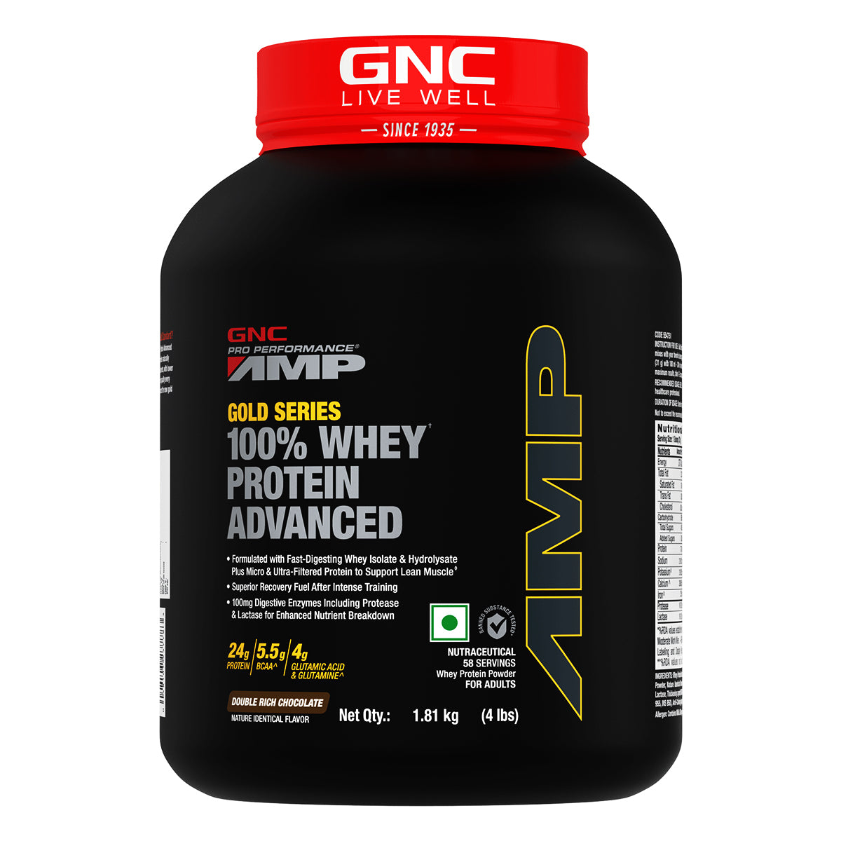 GNC AMP 100% WHEY PROTEIN ADVANCED 1.81 KG DOUBLE RICH CHOCOLATE