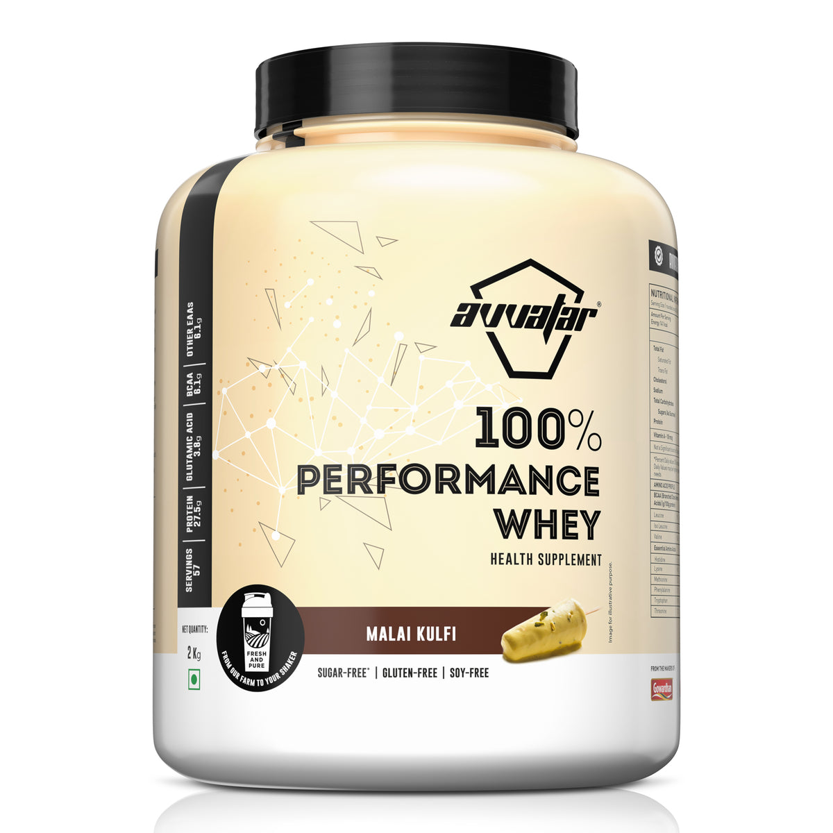 Avvatar 100% Performance Whey 2 Kg Malai Kulfi - Front