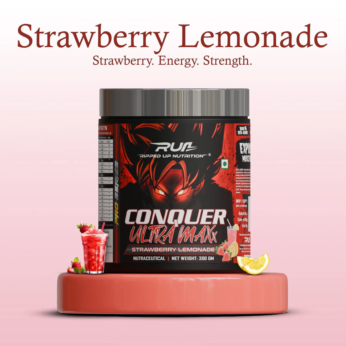 RIPPED UP NUTRITION PRE-WORKOUT ULTRA MAXX CONQUER 300 GM STRAWBERRY LEMONADE