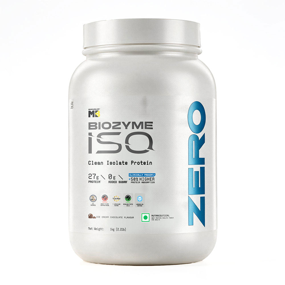 Muscleblaze Biozyme Iso Zero Low Carb 1 Kg Ice Cream Chocolate Flavour - front