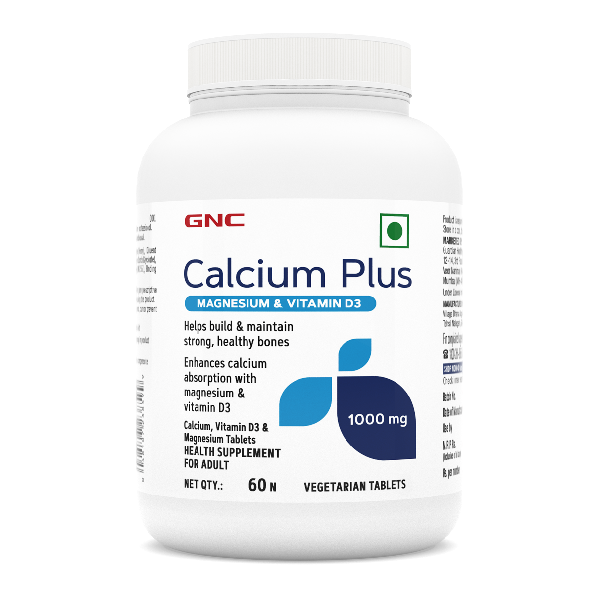 GNC CALCIUM PLUS MAGNESIUM & VITAMIN D3 1000 MG 60 TABLETS