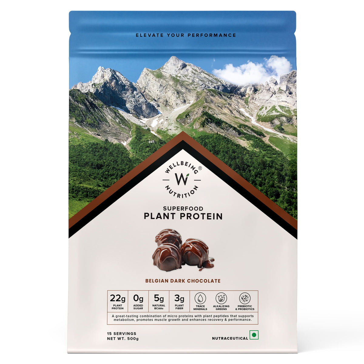 WELLBEING NUTRITION PLANT PROTEIN 500 GM BELGIAN DARK CHOCOLATE